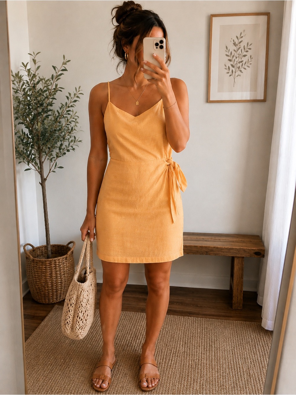 Nine West Sunwashed Yellow Tie-Side Mini Slip Dress
